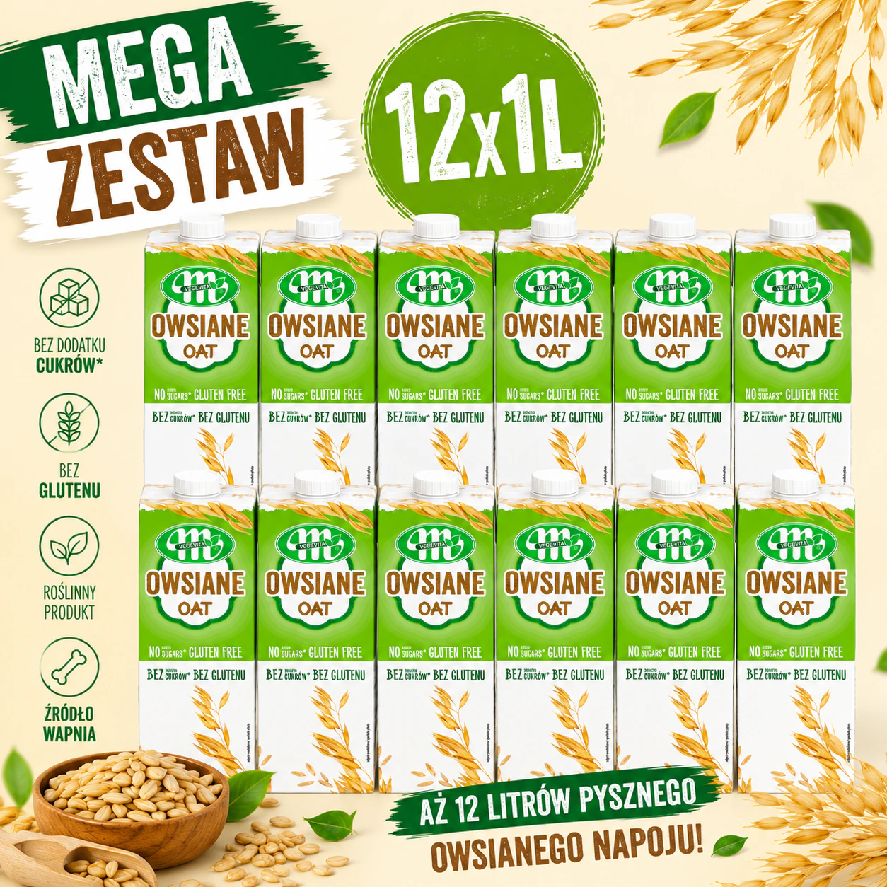 Mleko owsiane Vegevita Mlekovita zgrzewka 12x1L 2