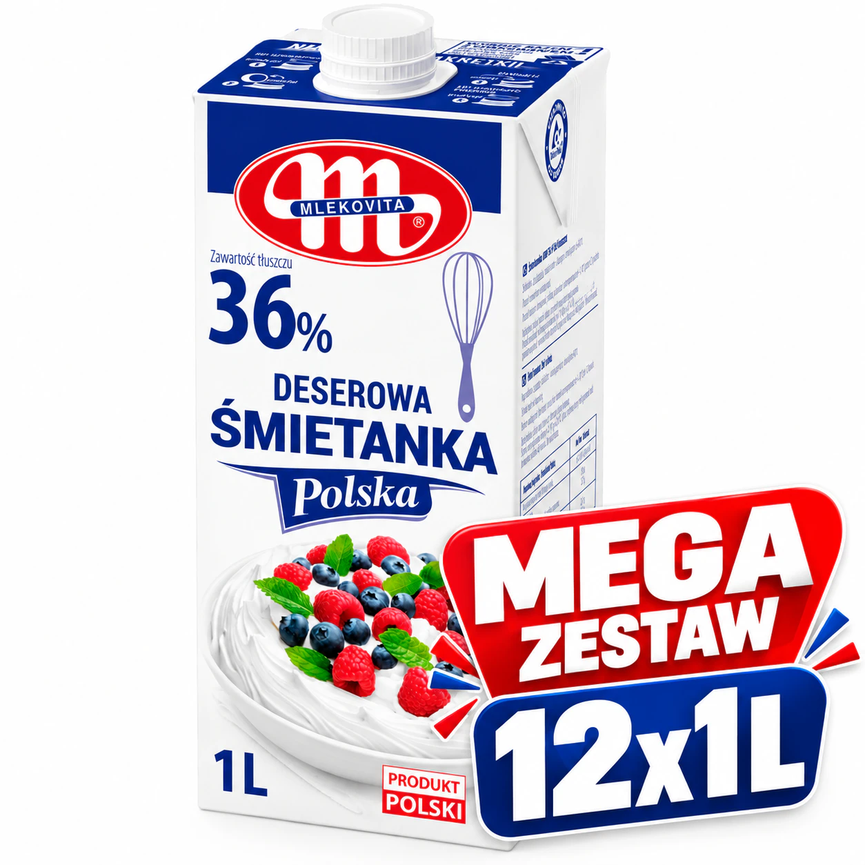 Śmietana Polska 36% UHT 12x1L Zgrzewka Mlekovita 1